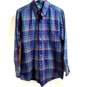 Timber Trail Shirt Mens Medium Blue Red Plaid Button Up PolyCotton Lightweight